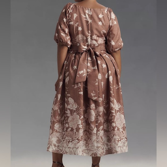 NWT EN SAISON Anthropologie monet puff sleeve square neck midi dress 1X - Picture 4 of 8